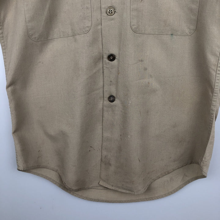 Round collar short-sleeved shirt, men's size M equivalent, vintage. unclear Khaki type beige Vintage Second Hand