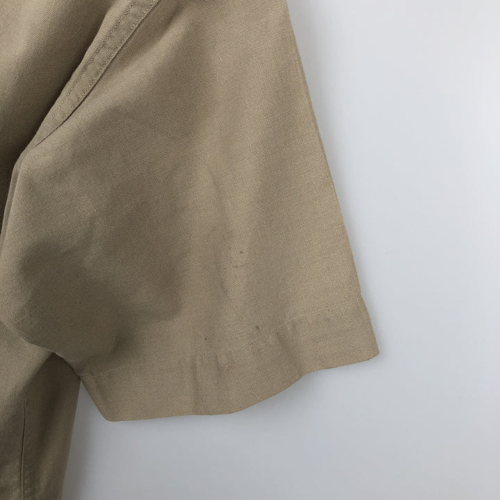 Round collar short-sleeved shirt, men's size M equivalent, vintage. unclear Khaki type beige Vintage Second Hand