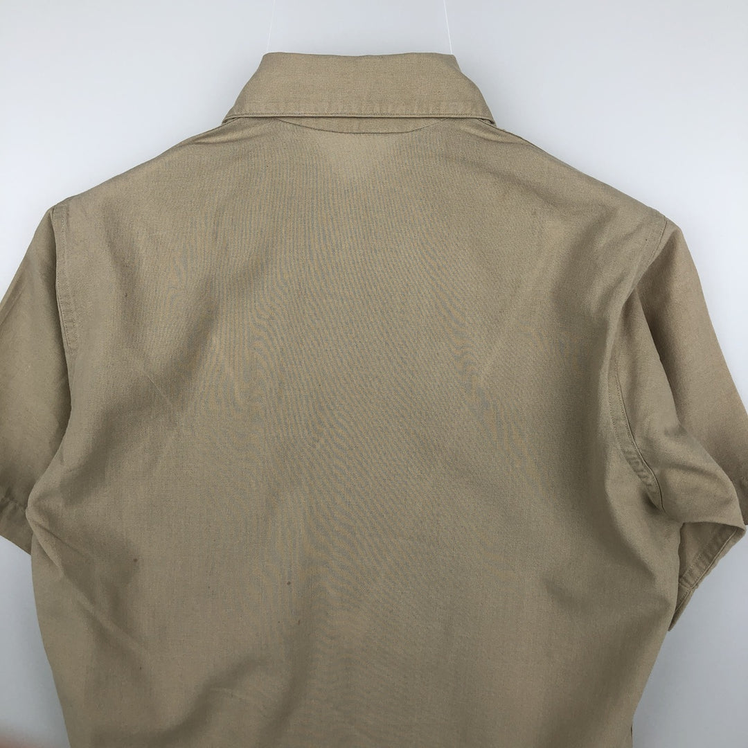 Round collar short-sleeved shirt, men's size M equivalent, vintage. unclear Khaki type beige Vintage Second Hand