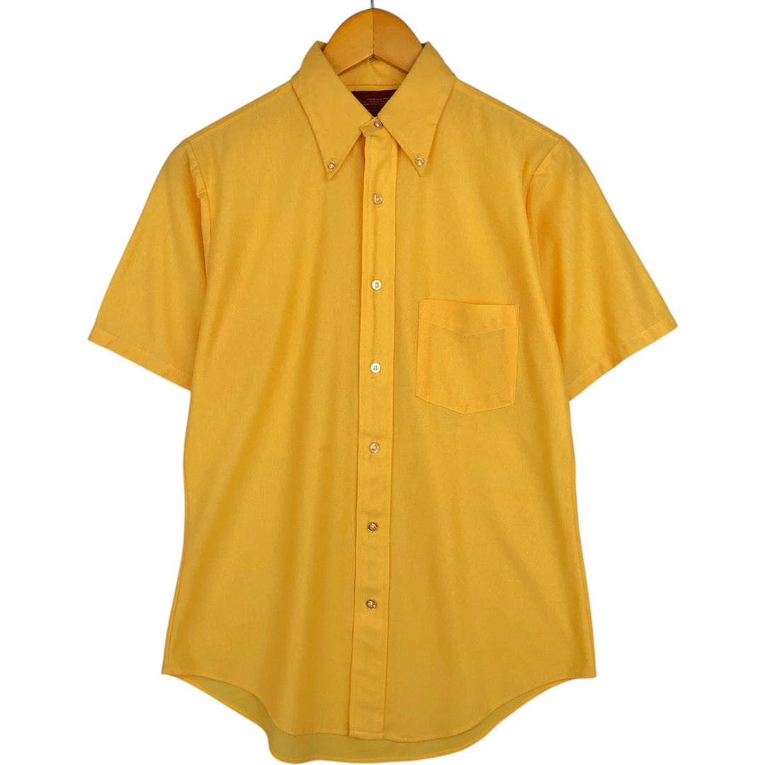 ~1970'S Sears KINGS ROAD Button-Down Short-Sleeve Poly-Cotton Shirt, Men's Size S (approx.) polyester yellow type Vintage Second Hand