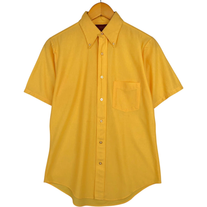 ~1970'S Sears KINGS ROAD Button-Down Short-Sleeve Poly-Cotton Shirt, Men's Size S (approx.) polyester yellow type Vintage Second Hand