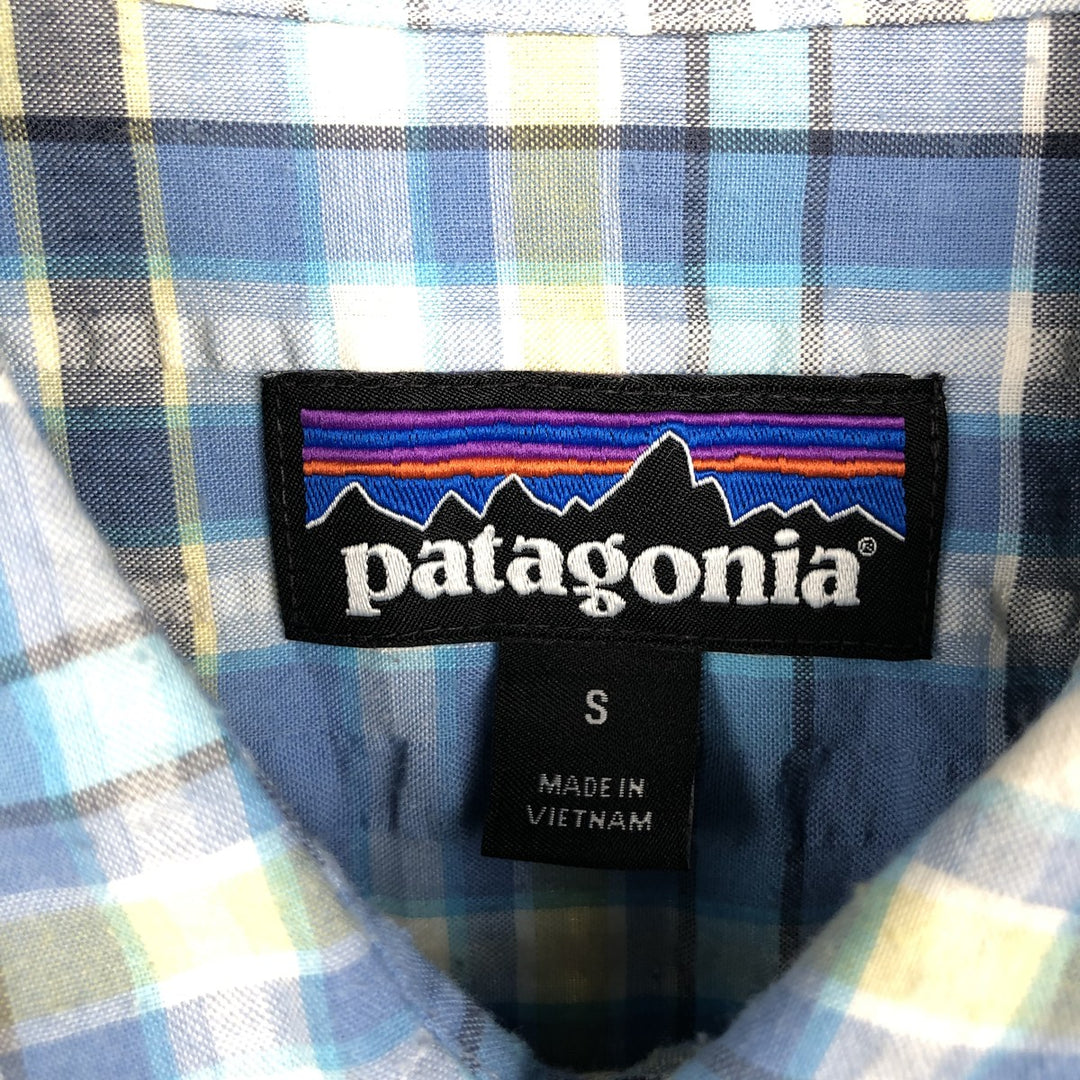 Patagonia Packerwear Shirt 53004SP18 Check Pattern Seersucker Short Sleeve Poly-Cotton Shirt Men's Size S polyester Blue type light blue Vintage Second Hand