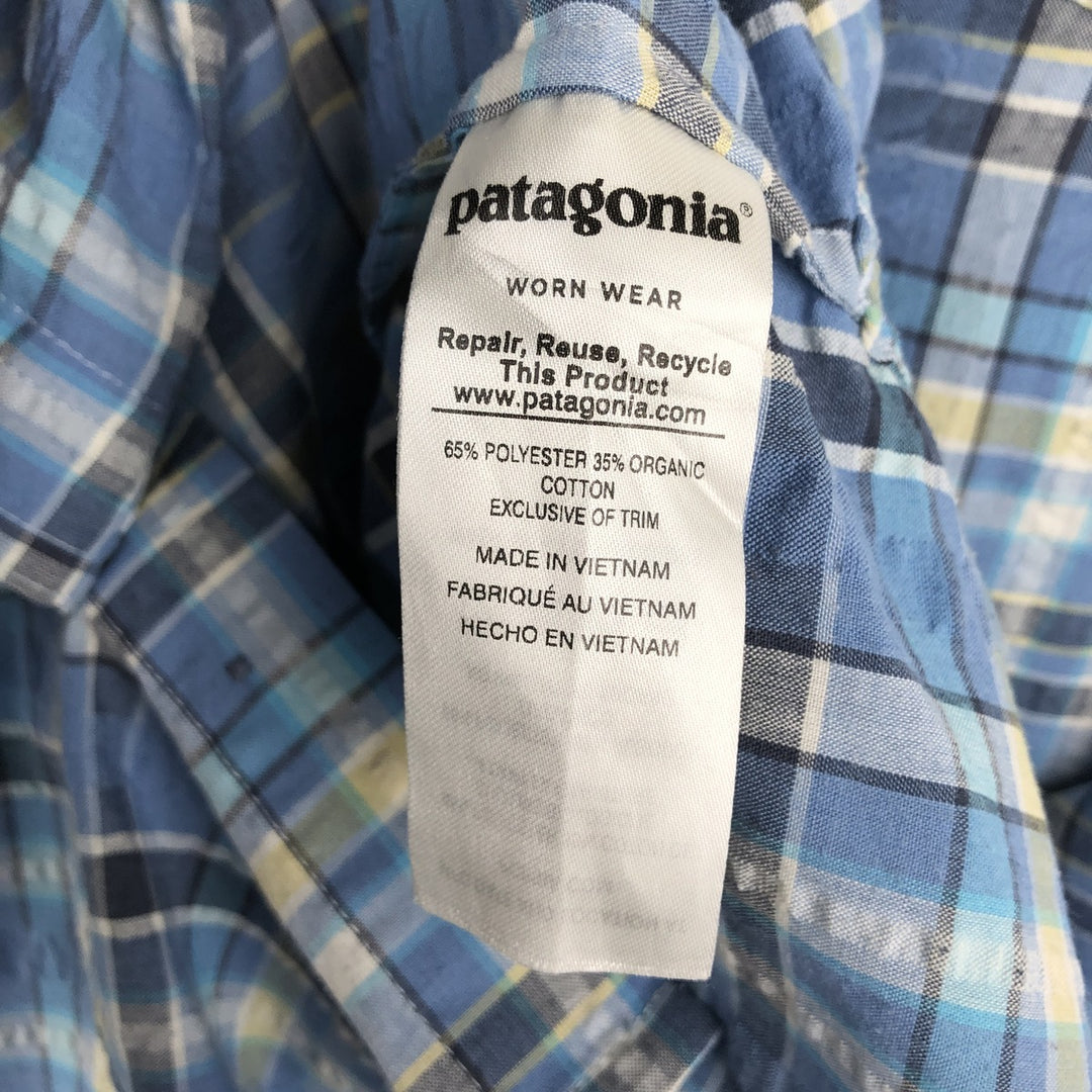 Patagonia Packerwear Shirt 53004SP18 Check Pattern Seersucker Short Sleeve Poly-Cotton Shirt Men's Size S polyester Blue type light blue Vintage Second Hand