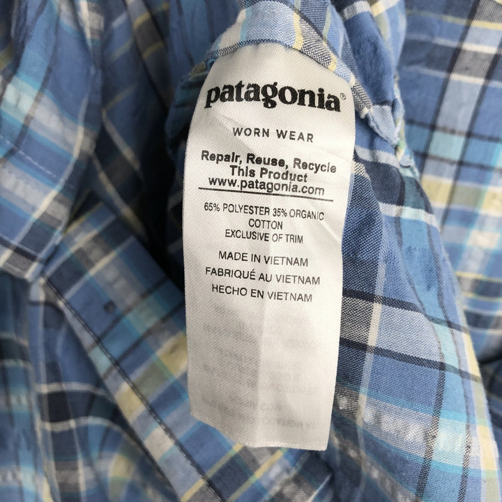 Patagonia Packerwear Shirt 53004SP18 Check Pattern Seersucker Short Sleeve Poly-Cotton Shirt Men's Size S polyester Blue type light blue Vintage Second Hand