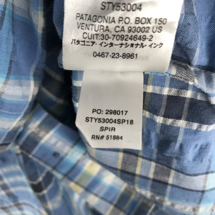 Patagonia Packerwear Shirt 53004SP18 Check Pattern Seersucker Short Sleeve Poly-Cotton Shirt Men's Size S polyester Blue type light blue Vintage Second Hand