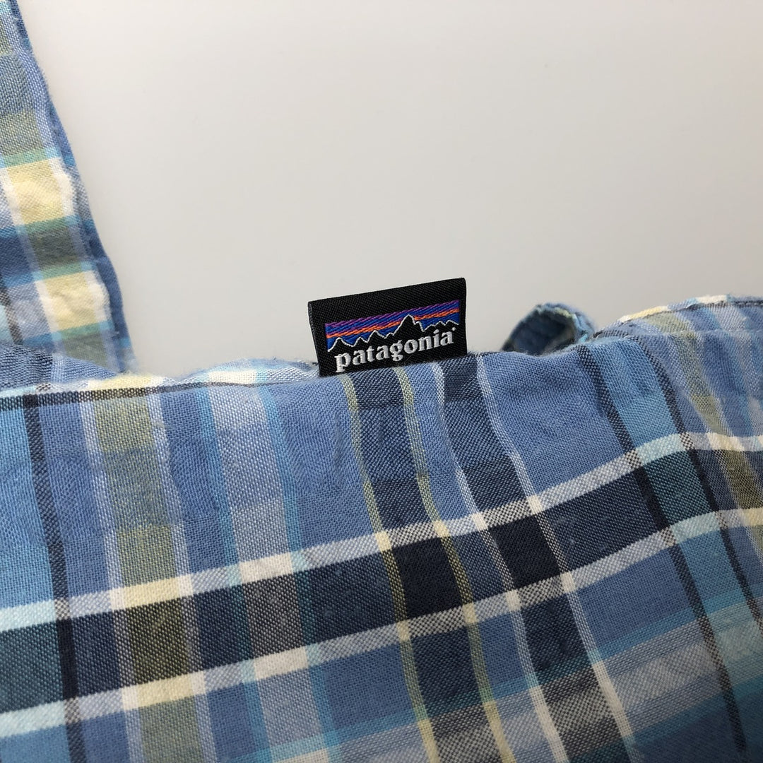Patagonia Packerwear Shirt 53004SP18 Check Pattern Seersucker Short Sleeve Poly-Cotton Shirt Men's Size S polyester Blue type light blue Vintage Second Hand