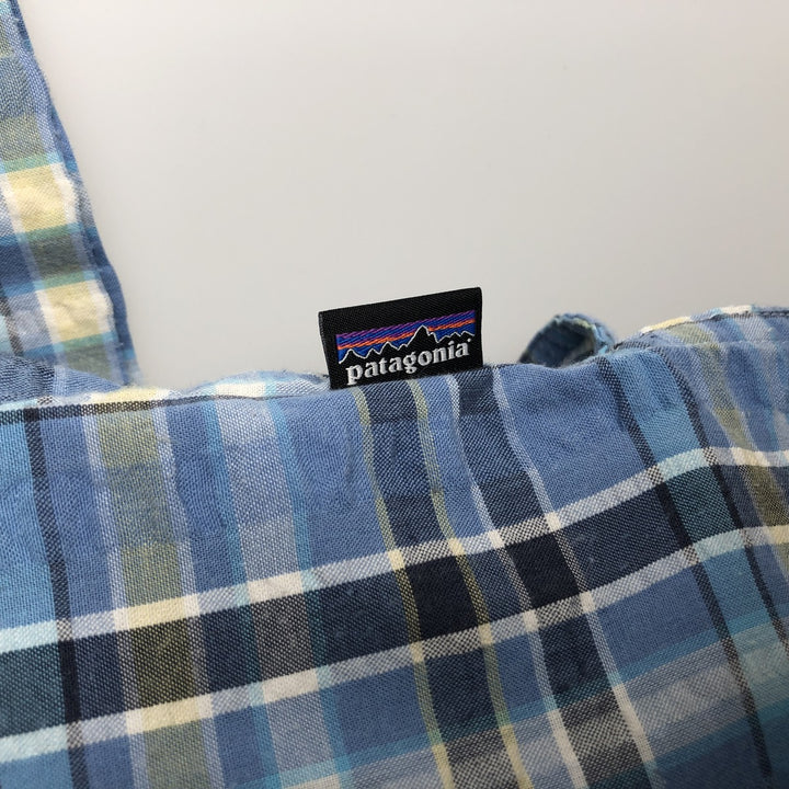 Patagonia Packerwear Shirt 53004SP18 Check Pattern Seersucker Short Sleeve Poly-Cotton Shirt Men's Size S polyester Blue type light blue Vintage Second Hand