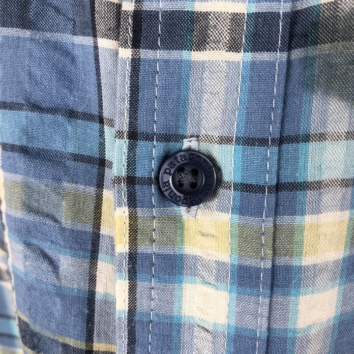 Patagonia Packerwear Shirt 53004SP18 Check Pattern Seersucker Short Sleeve Poly-Cotton Shirt Men's Size S polyester Blue type light blue Vintage Second Hand