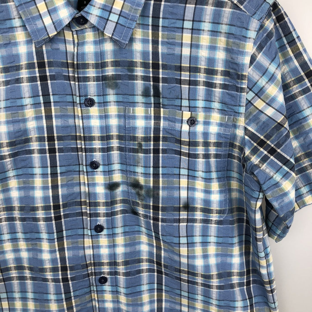 Patagonia Packerwear Shirt 53004SP18 Check Pattern Seersucker Short Sleeve Poly-Cotton Shirt Men's Size S polyester Blue type light blue Vintage Second Hand
