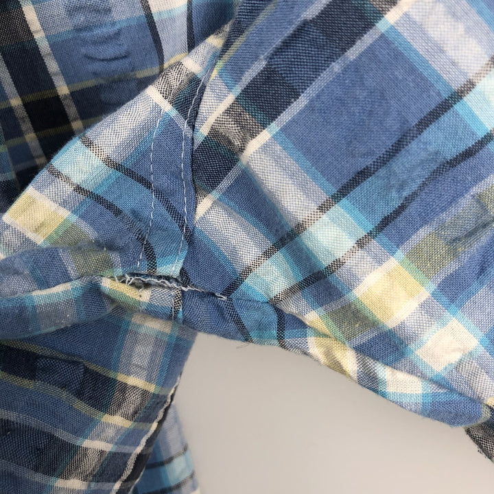 Patagonia Packerwear Shirt 53004SP18 Check Pattern Seersucker Short Sleeve Poly-Cotton Shirt Men's Size S polyester Blue type light blue Vintage Second Hand