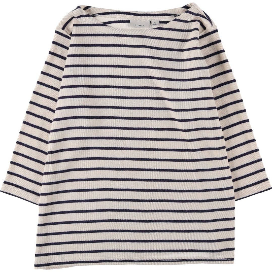 LLBean Boat Neck 3/4 Sleeve Striped T-Shirt, Women's Size M (approx.) cotton ivory Vintage Second Hand