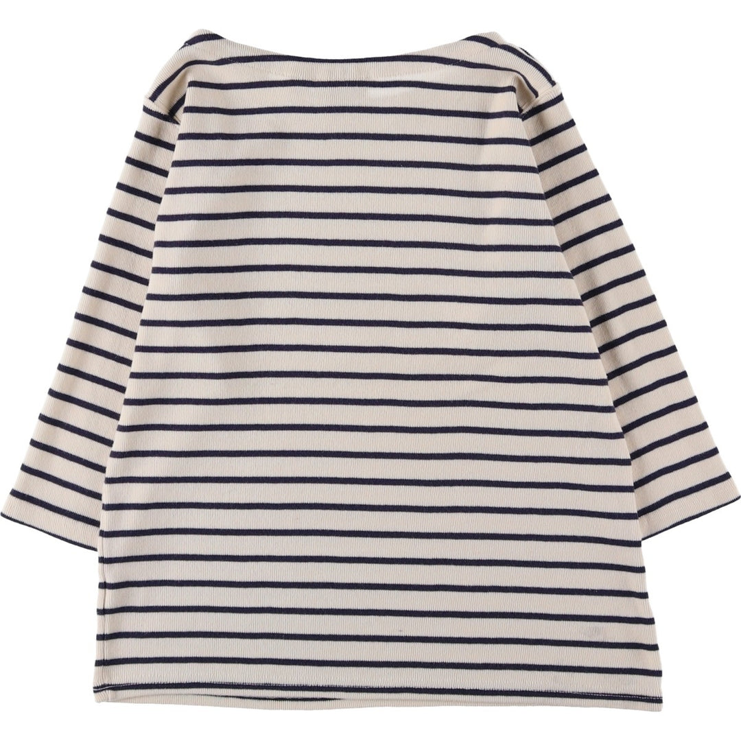 LLBean Boat Neck 3/4 Sleeve Striped T-Shirt, Women's Size M (approx.) cotton ivory Vintage Second Hand