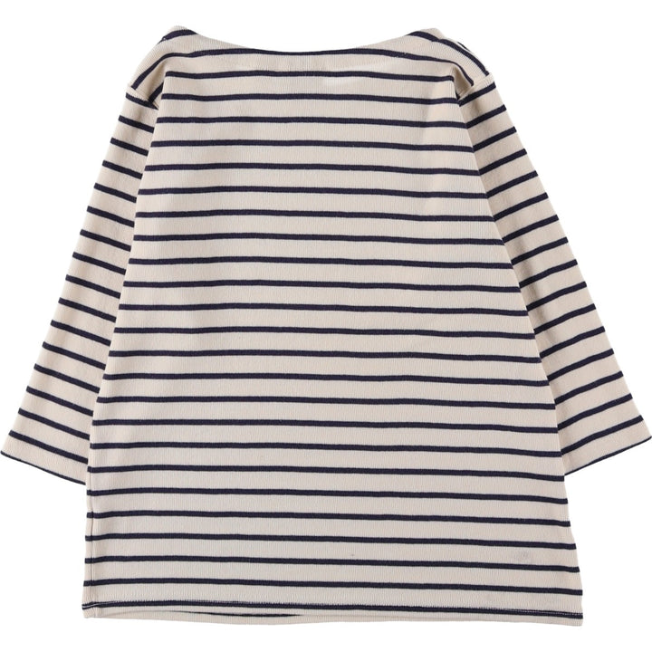 LLBean Boat Neck 3/4 Sleeve Striped T-Shirt, Women's Size M (approx.) cotton ivory Vintage Second Hand