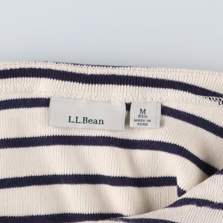 LLBean Boat Neck 3/4 Sleeve Striped T-Shirt, Women's Size M (approx.) cotton ivory Vintage Second Hand