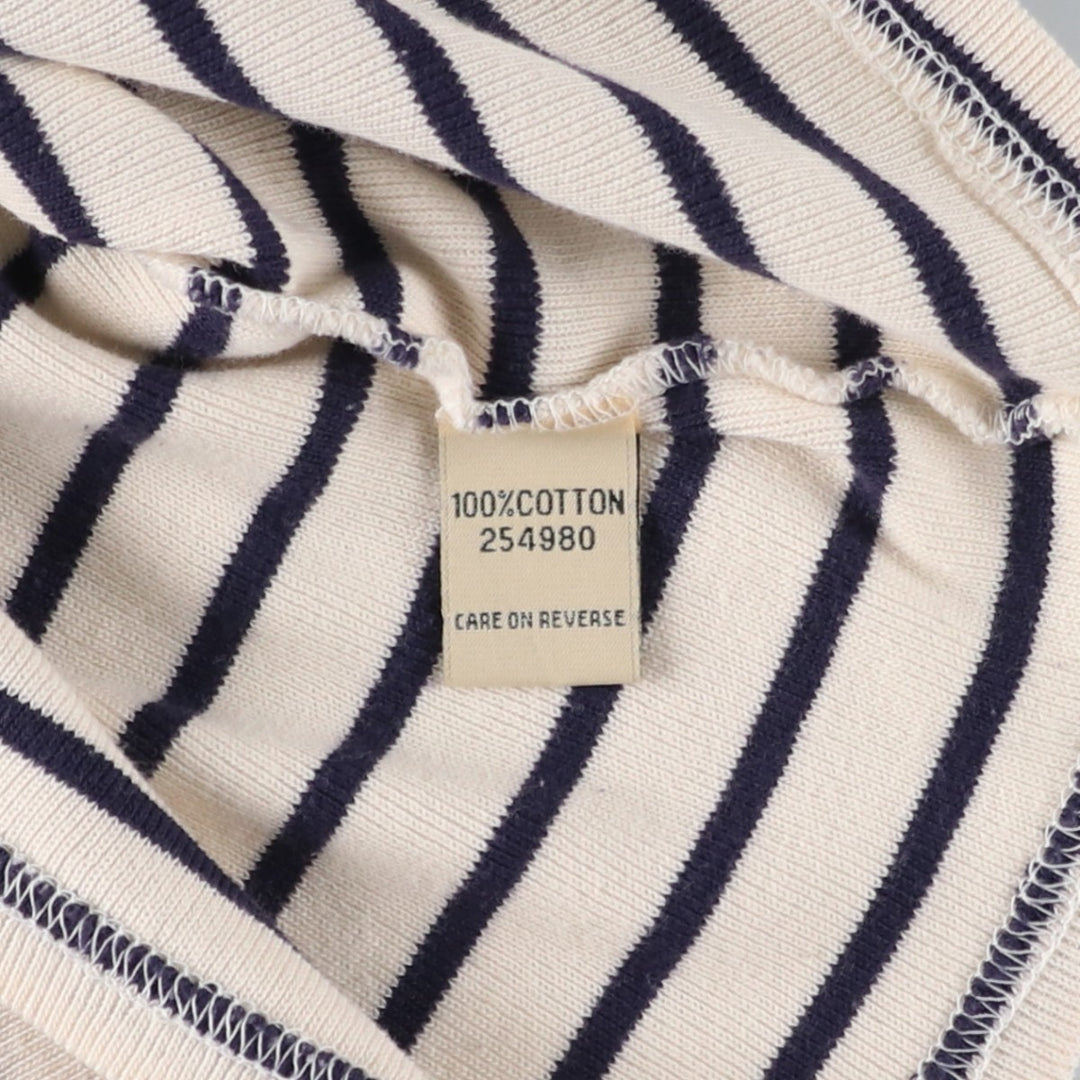 LLBean Boat Neck 3/4 Sleeve Striped T-Shirt, Women's Size M (approx.) cotton ivory Vintage Second Hand