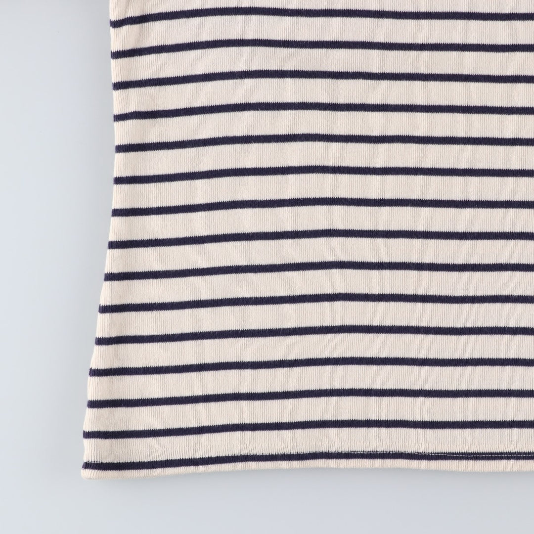 LLBean Boat Neck 3/4 Sleeve Striped T-Shirt, Women's Size M (approx.) cotton ivory Vintage Second Hand