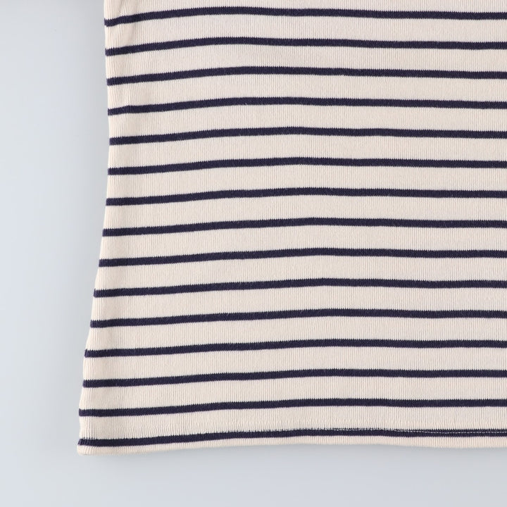LLBean Boat Neck 3/4 Sleeve Striped T-Shirt, Women's Size M (approx.) cotton ivory Vintage Second Hand
