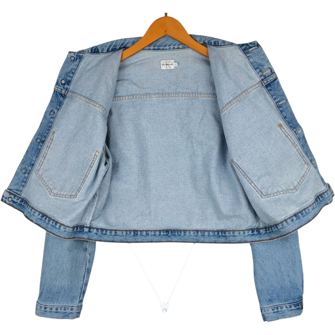 90s-00'S Calvin Klein denim jacket, made in USA, women's size L. cotton Blue type light blue Vintage Second Hand