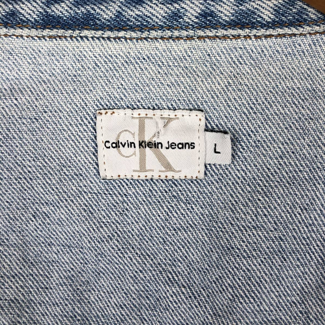 90s-00'S Calvin Klein denim jacket, made in USA, women's size L. cotton Blue type light blue Vintage Second Hand