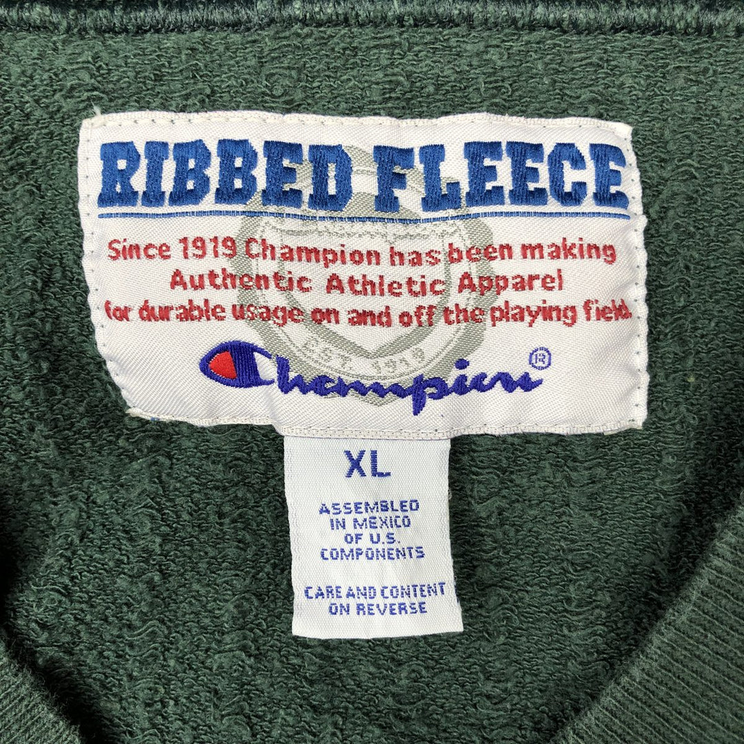2000'S Champion RIBBED FLEECE Plain Blank Sweatshirt (Men's XL equivalent) cotton green type Vintage Second Hand