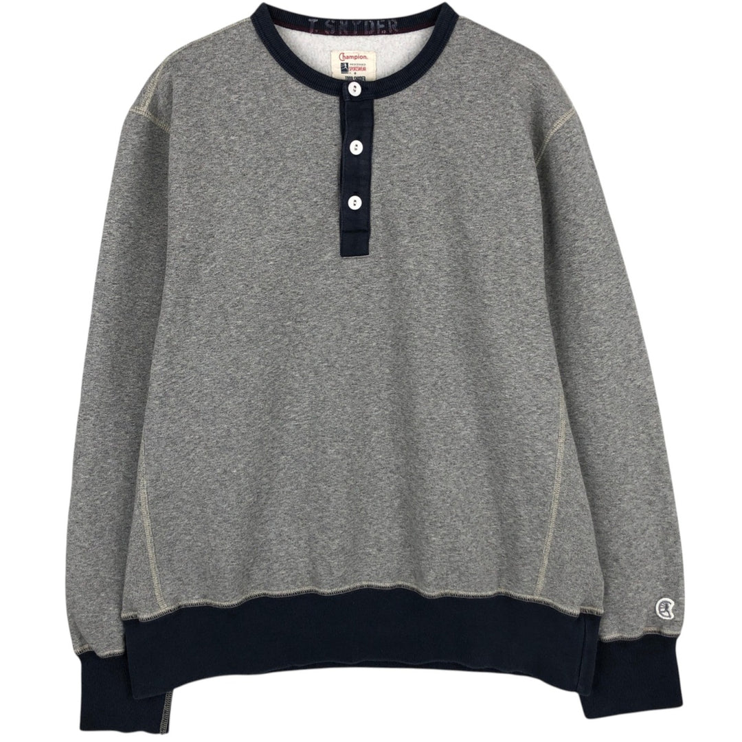 Champion Todd Snyder Henley Neck Reverse Weave Sweatshirt with One-Point Logo - Made in Canada cotton gray type Vintage Second Hand