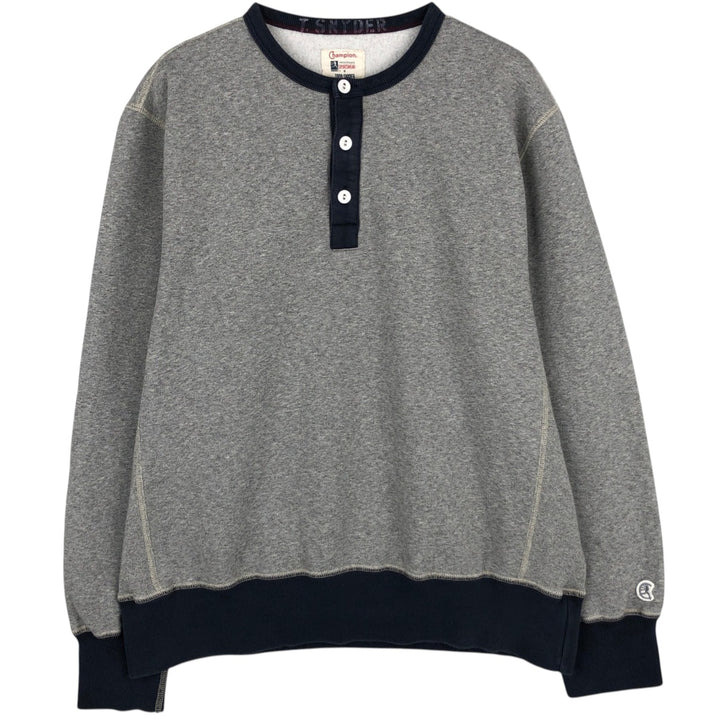 Champion Todd Snyder Henley Neck Reverse Weave Sweatshirt with One-Point Logo - Made in Canada cotton gray type Vintage Second Hand