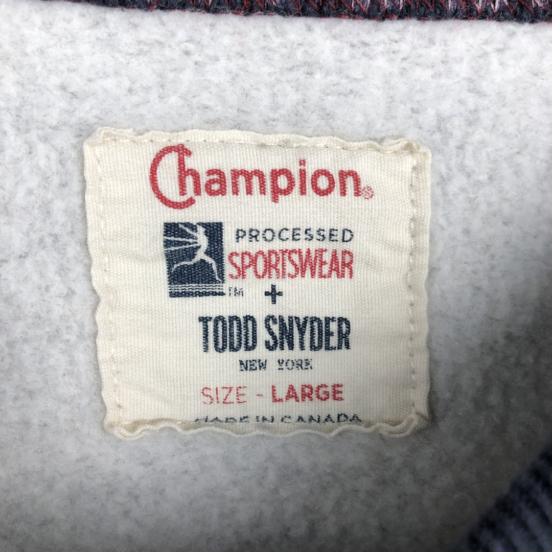 Champion Todd Snyder Henley Neck Reverse Weave Sweatshirt with One-Point Logo - Made in Canada cotton gray type Vintage Second Hand