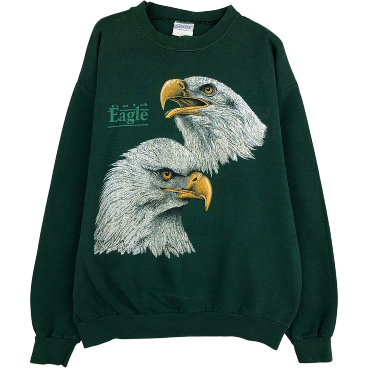 90'S SANTEE Eagle Pattern Animal Sweatshirt, Made in USA, Men's Size L (approx.), Vintage polyester Green type dark green Vintage Second Hand