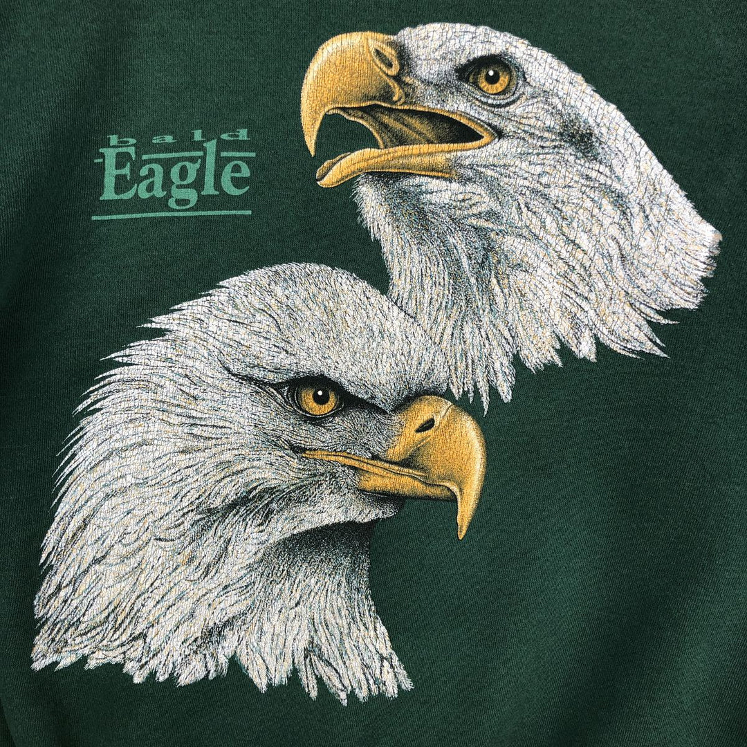 90'S SANTEE Eagle Pattern Animal Sweatshirt, Made in USA, Men's Size L (approx.), Vintage polyester Green type dark green Vintage Second Hand