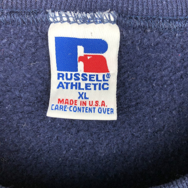 80s-90'S Russell College Sweatshirt, Made in USA, Men's XL equivalent, Crew Neck (Round Neck), Vintage. cotton navy blue type Vintage Second Hand
