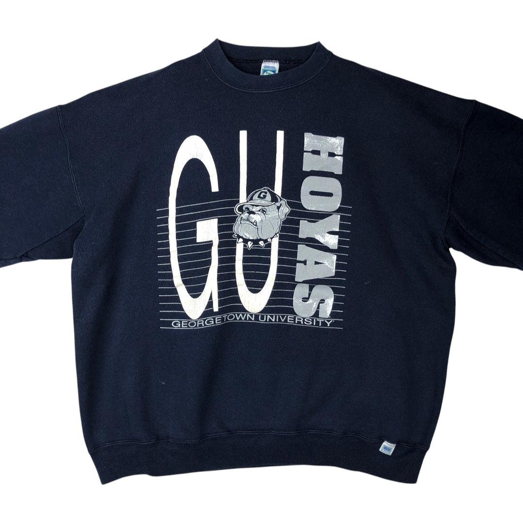 90'S Discus Athletic College Character Sweatshirt, Made in USA, Men's XL equivalent, Vintage cotton navy blue type Vintage Second Hand