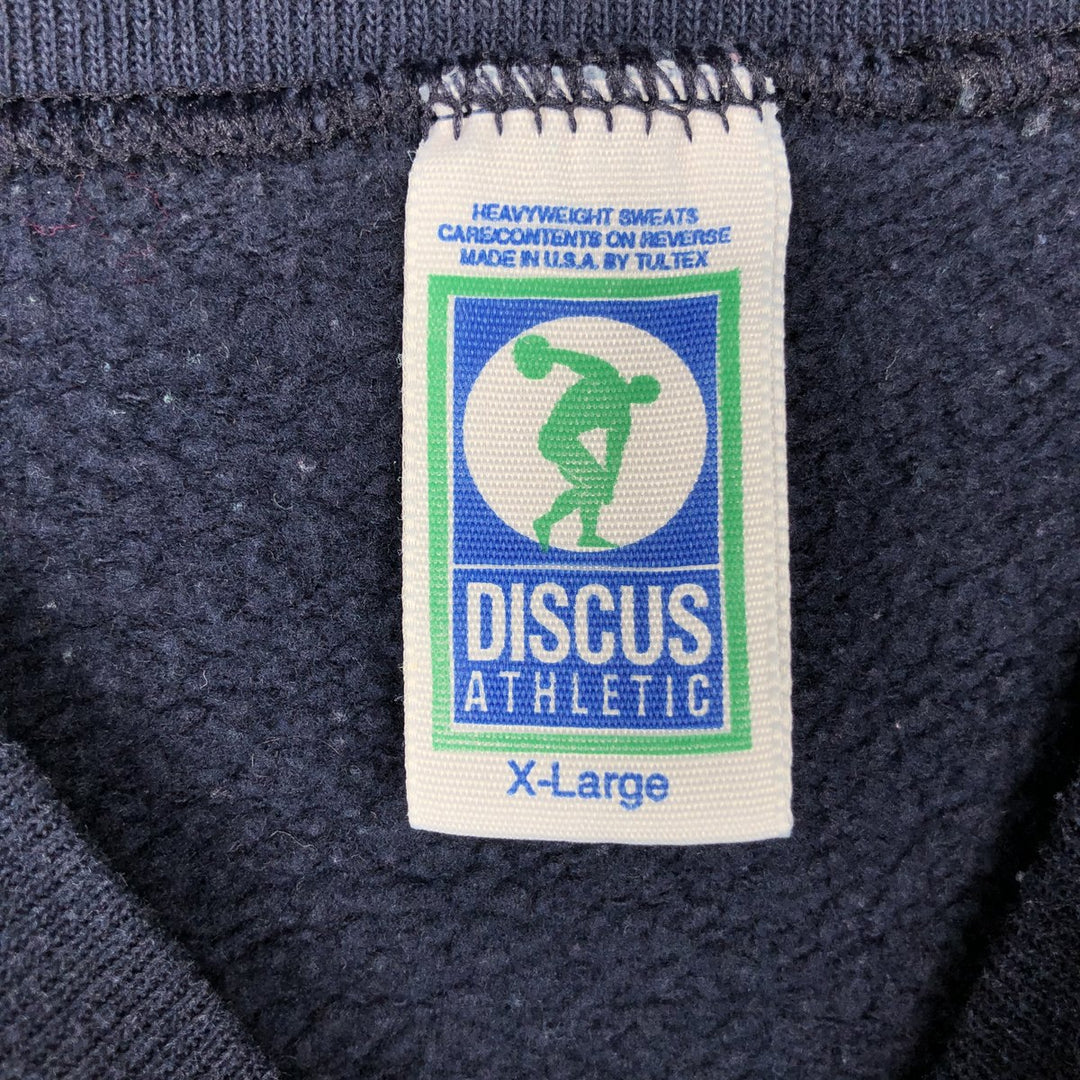 90'S Discus Athletic College Character Sweatshirt, Made in USA, Men's XL equivalent, Vintage cotton navy blue type Vintage Second Hand