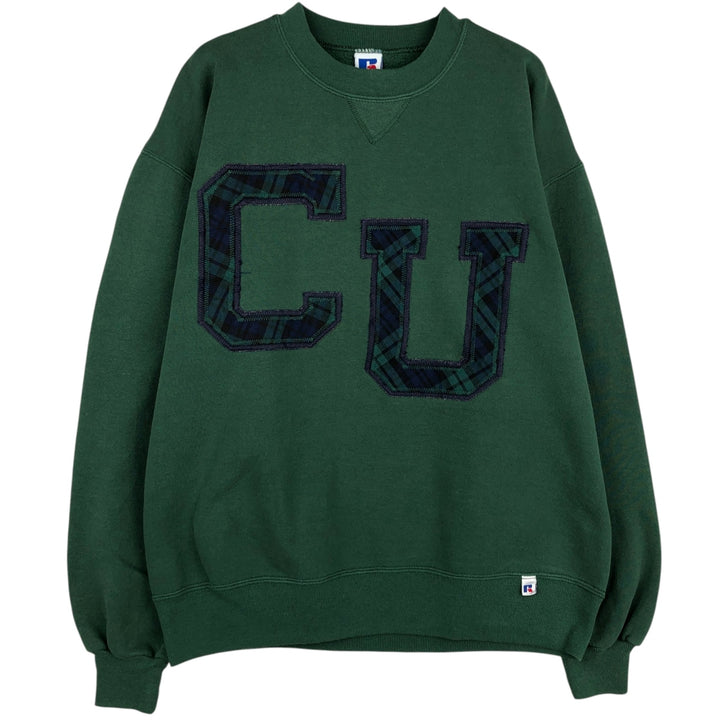 80s-90'S Russell sweatshirt, made in USA, men's size L equivalent, vintage. cotton Green type dark green Vintage Second Hand