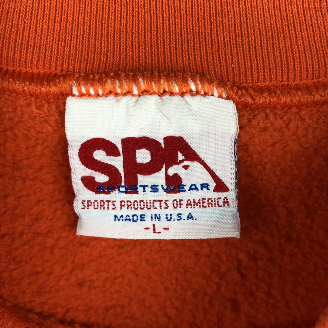 80'S SPA Sportswear Triple Print College Sweatshirt, Made in USA, Men's Size L (Equivalent), Vintage polyester orange type Vintage Second Hand