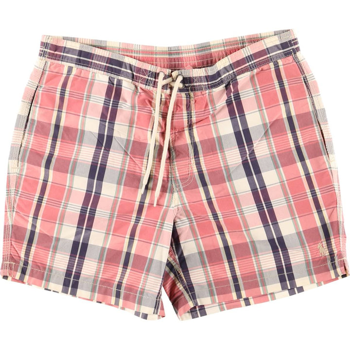 Ralph Lauren POLO by Ralph Lauren Check Pattern Swim Shorts (Men's Size M) cotton pink type Vintage Second Hand
