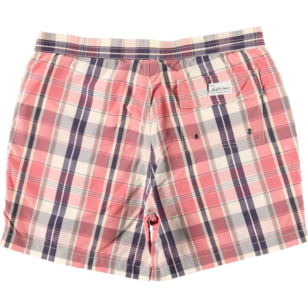 Ralph Lauren POLO by Ralph Lauren Check Pattern Swim Shorts (Men's Size M) cotton pink type Vintage Second Hand