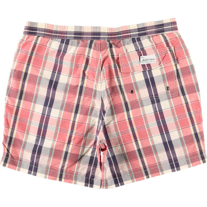 Ralph Lauren POLO by Ralph Lauren Check Pattern Swim Shorts (Men's Size M) cotton pink type Vintage Second Hand