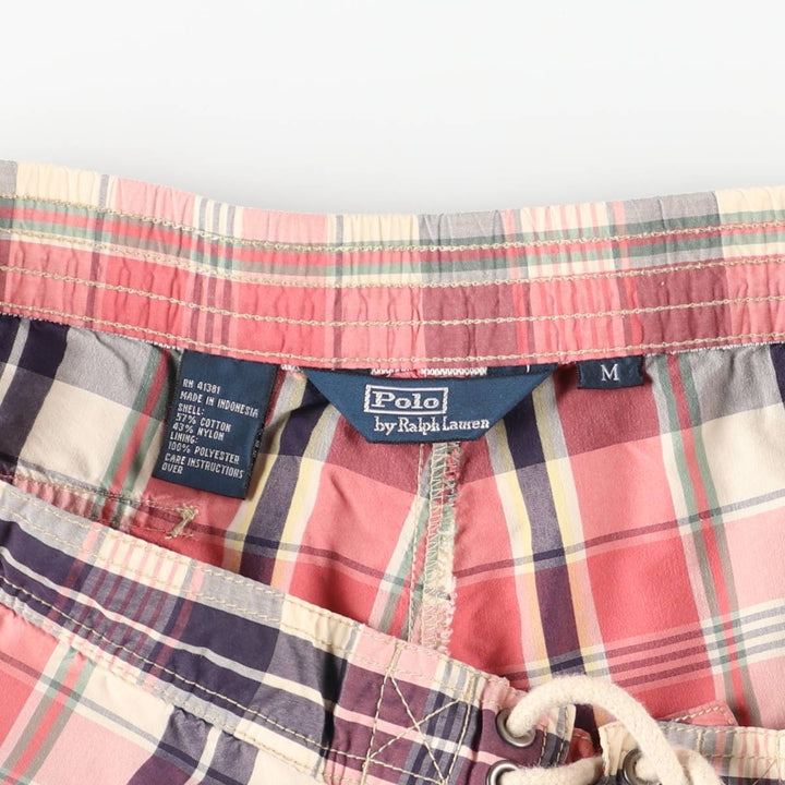 Ralph Lauren POLO by Ralph Lauren Check Pattern Swim Shorts (Men's Size M) cotton pink type Vintage Second Hand