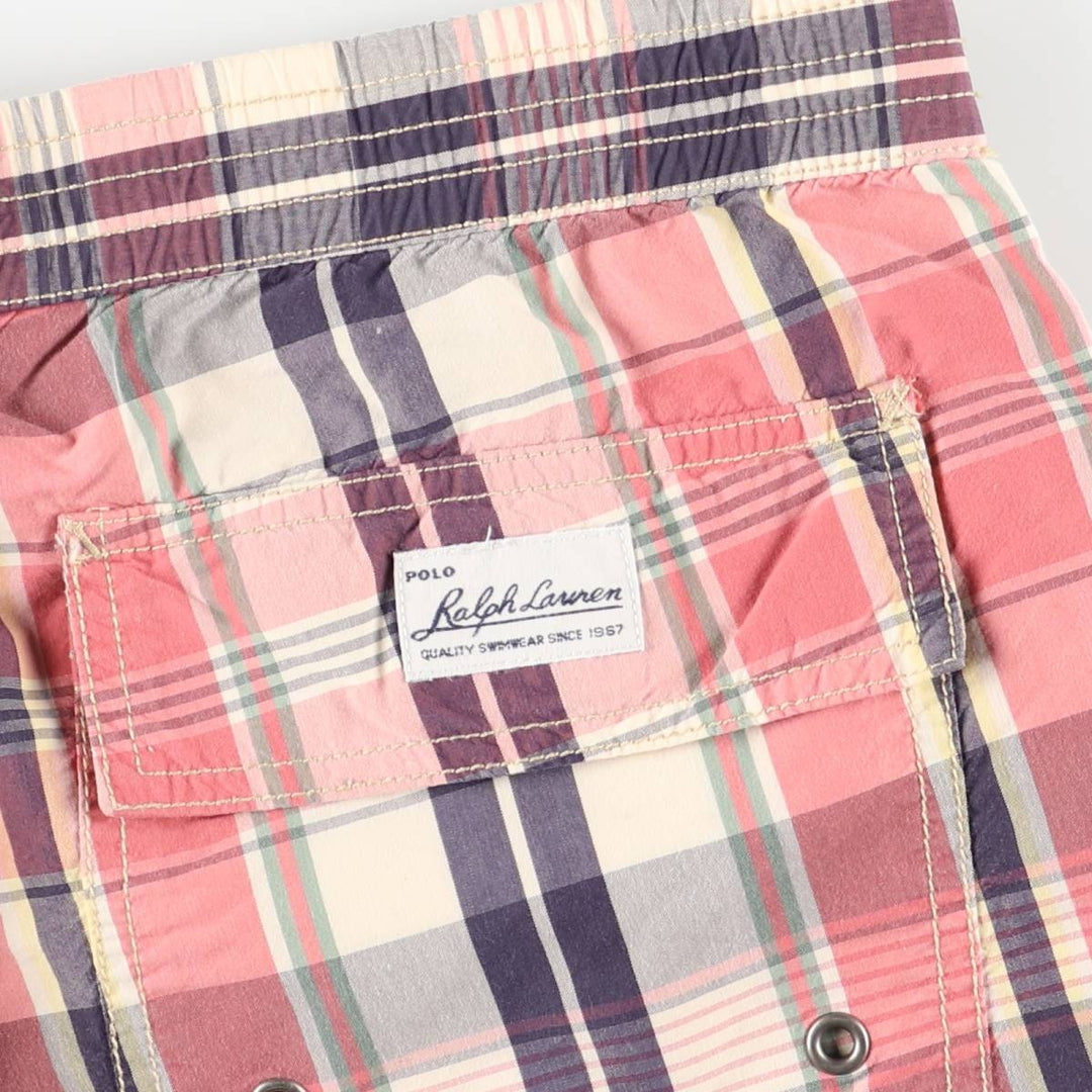 Ralph Lauren POLO by Ralph Lauren Check Pattern Swim Shorts (Men's Size M) cotton pink type Vintage Second Hand