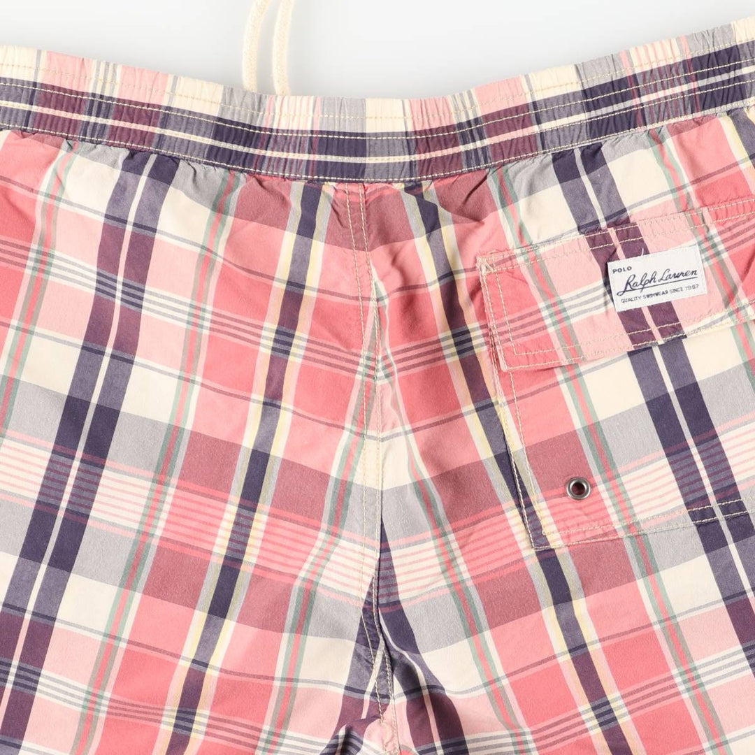 Ralph Lauren POLO by Ralph Lauren Check Pattern Swim Shorts (Men's Size M) cotton pink type Vintage Second Hand