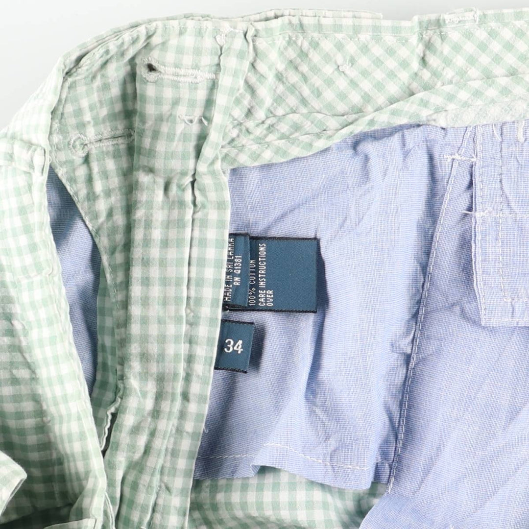 Ralph Lauren POLO by Ralph Lauren gingham check cotton shorts, men's size W34 (approx.) cotton Green type dark green Vintage Second Hand