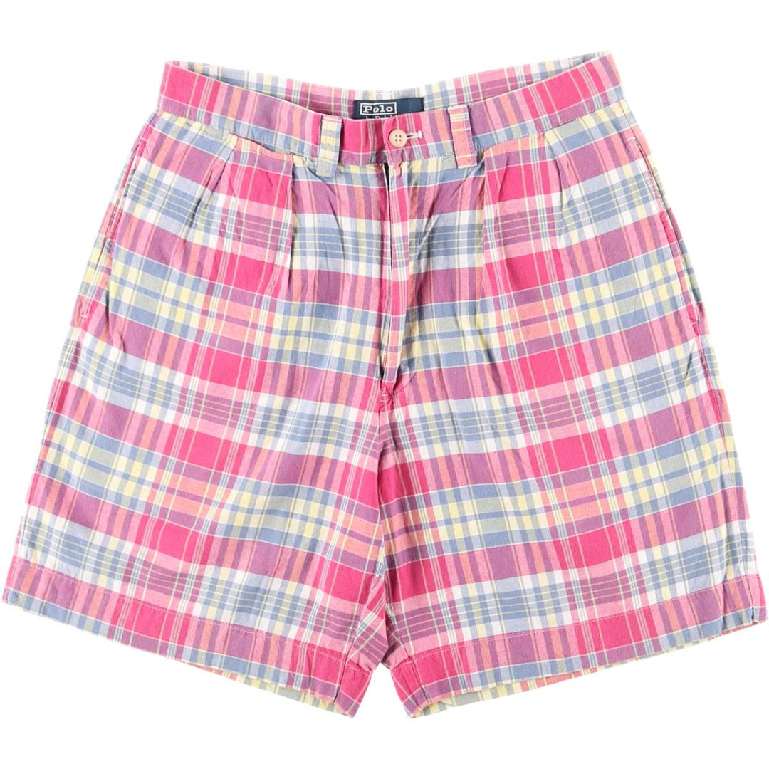 Ralph Lauren POLO by Ralph Lauren Check Pattern Patchwork Shorts Men's W30 (approx.) cotton red type Vintage Second Hand