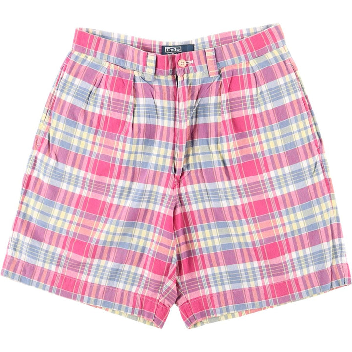 Ralph Lauren POLO by Ralph Lauren Check Pattern Patchwork Shorts Men's W30 (approx.) cotton red type Vintage Second Hand