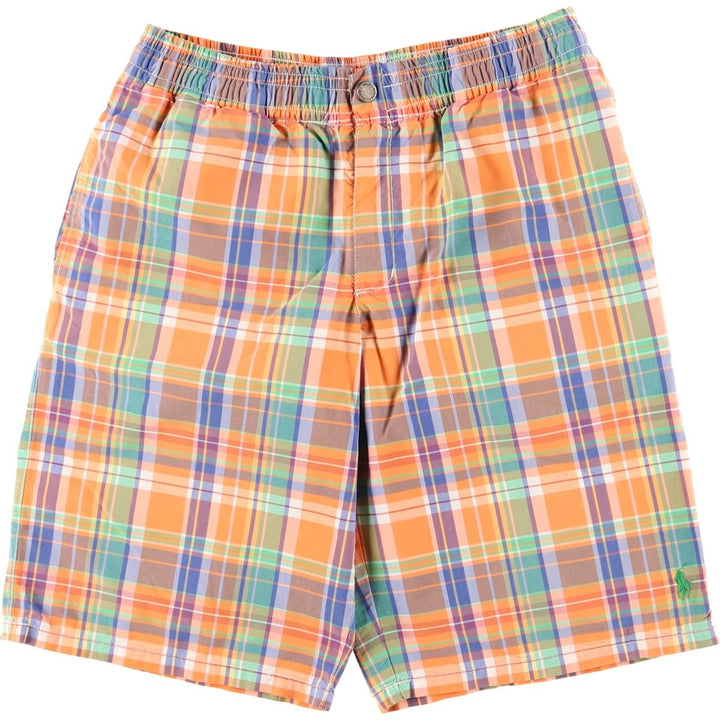 Ralph Lauren POLO by Ralph Lauren Check Pattern Swim Shorts (Men's Size M) cotton orange type Vintage Second Hand