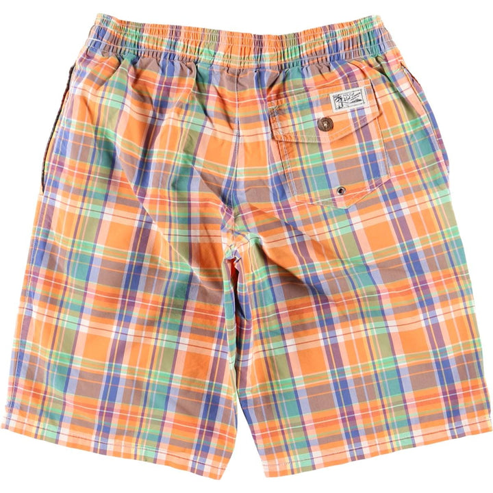 Ralph Lauren POLO by Ralph Lauren Check Pattern Swim Shorts (Men's Size M) cotton orange type Vintage Second Hand