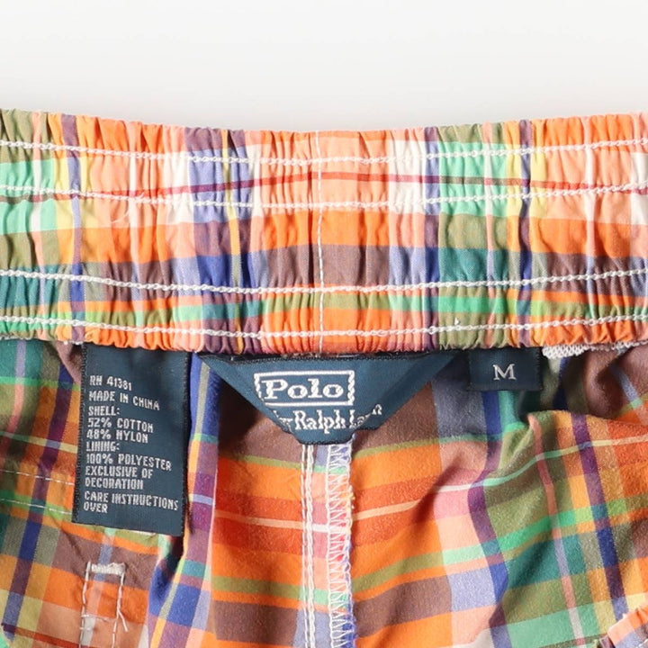 Ralph Lauren POLO by Ralph Lauren Check Pattern Swim Shorts (Men's Size M) cotton orange type Vintage Second Hand