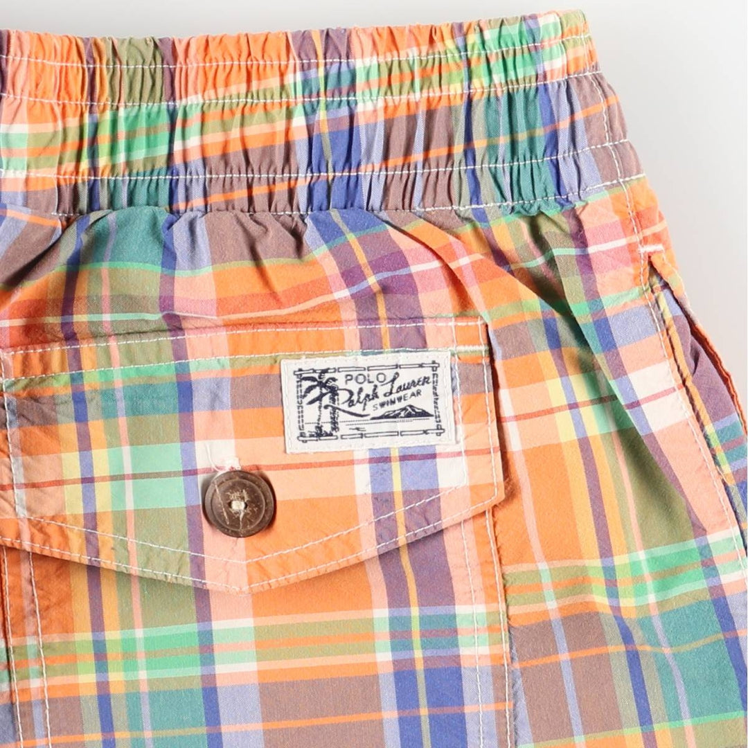 Ralph Lauren POLO by Ralph Lauren Check Pattern Swim Shorts (Men's Size M) cotton orange type Vintage Second Hand
