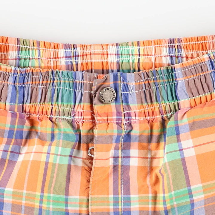 Ralph Lauren POLO by Ralph Lauren Check Pattern Swim Shorts (Men's Size M) cotton orange type Vintage Second Hand