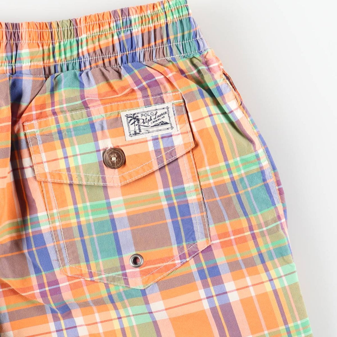 Ralph Lauren POLO by Ralph Lauren Check Pattern Swim Shorts (Men's Size M) cotton orange type Vintage Second Hand