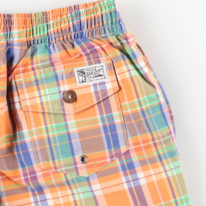 Ralph Lauren POLO by Ralph Lauren Check Pattern Swim Shorts (Men's Size M) cotton orange type Vintage Second Hand